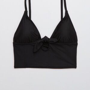 Aerie Black Bikini Tie Front Longline Top